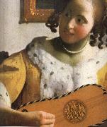 Jan Vermeer Detail of  Woman is playing Guitar oil on canvas